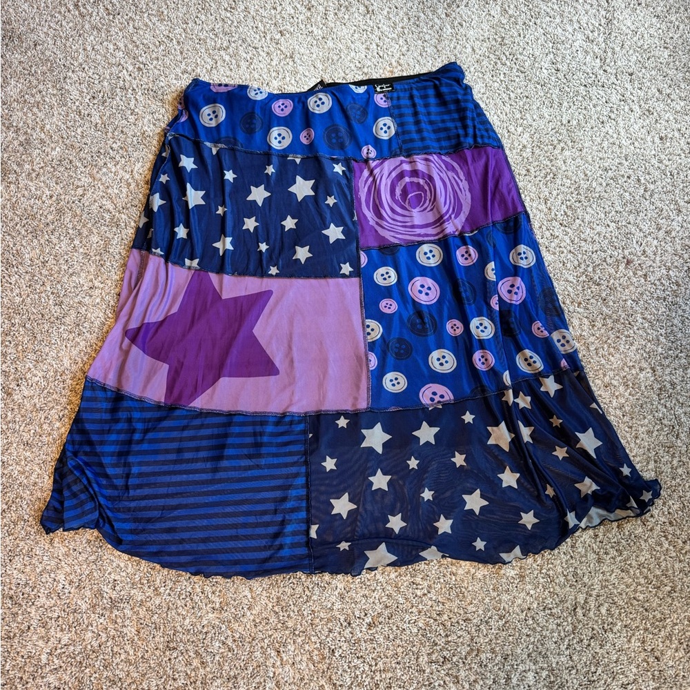 Hot Topic Coraline Button Print Patchwork Midi Skirt